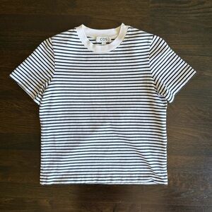 COS Women's Black and White Striped Short Sleeve Tee